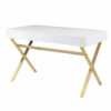 Gracie 47 Inch Desk, White Rectangular Top, 2 Drawers, Gold Metal Legs