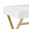 Gracie 47 Inch Desk, White Rectangular Top, 2 Drawers, Gold Metal Legs