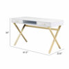 Gracie 47 Inch Desk, White Rectangular Top, 2 Drawers, Gold Metal Legs