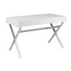 Gracie 47 Inch Desk, White Rectangular Top, 2 Drawers, Chrome Metal Legs