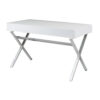 Gracie 47 Inch Desk, White Rectangular Top, 2 Drawers, Chrome Metal Legs
