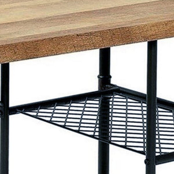 150220266991acd3497bf.jpeg 47 Inch Writing Desk, Industrial Caster Wheel, Black Metal, Brown Wood