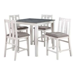 Helio 5 Piece Counter Height Dining Table and Chairs Set, White Wood, Gray