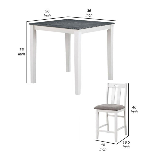 Helio 5 Piece Counter Height Dining Table and Chairs Set, White Wood, Gray