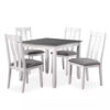 150220266991ad09ef36f.jpeg Helio 5 Piece Dining Table and Chairs Set, White Wood, Gray Fabric Seats