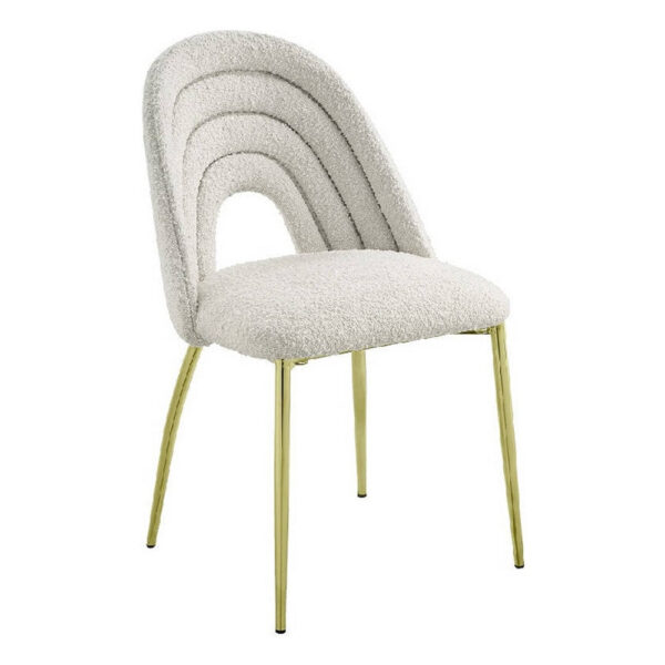 Inch 25 Inch Side Dining Chair Set of 2, White Teddy Sherpa, Gold Legs