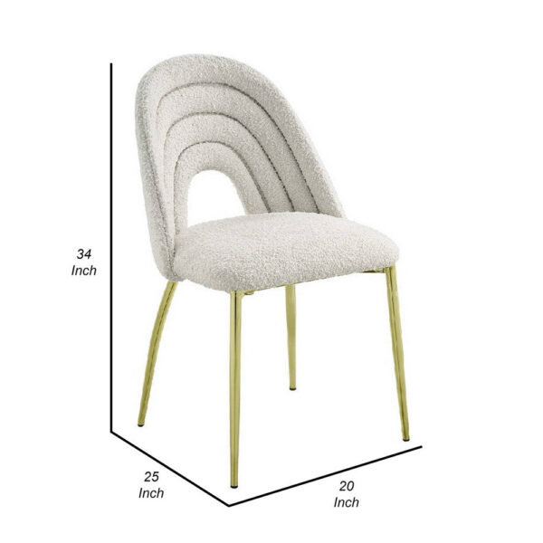 Inch 25 Inch Side Dining Chair Set of 2, White Teddy Sherpa, Gold Legs