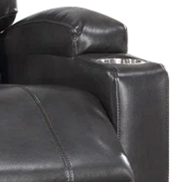 Evans 37 Inch Recliner Chair, Power Lift, Cupholders, Gray Faux Leather