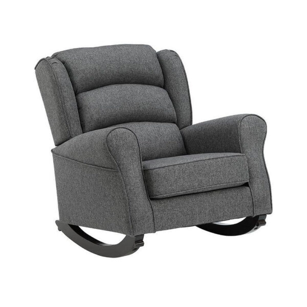 150220266991ad577d45d.jpeg 34 Inch Rocking Chair, Wood Frame, Channel Tufted Gray Fabric Upholstery