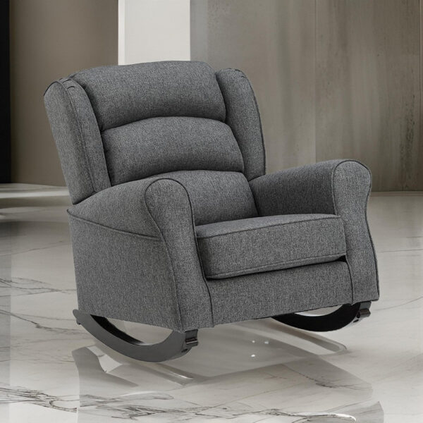 150220266991ad6651a58.jpeg 34 Inch Rocking Chair, Wood Frame, Channel Tufted Gray Fabric Upholstery