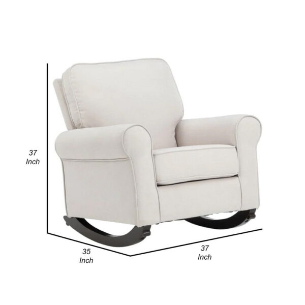 37 Inch Rocking Chair, Pocket Coil Seat, Wood Frame, Soft Beige Upholstery