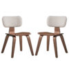 Aon 22 Inch Side Dining Chair Set of 2, Curved, White Boucle, Walnut Brown