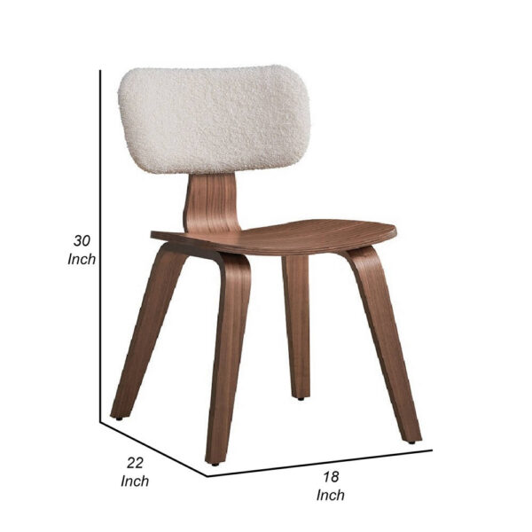 Aon 22 Inch Side Dining Chair Set of 2, Curved, White Boucle, Walnut Brown