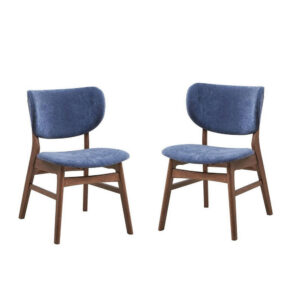 150220266991adc514da0.jpeg Evis 23 Inch Side Dining Chair Set of 2, Walnut Brown, Soft Blue Fabric