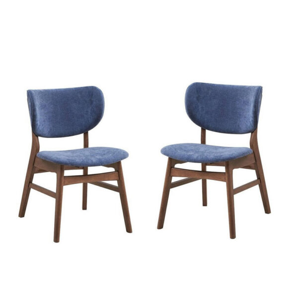 Evis 23 Inch Side Dining Chair Set of 2, Walnut Brown, Soft Blue Fabric