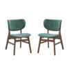 Evis 23 Inch Side Dining Chair Set of 2, Walnut Brown, Soft Green Fabric