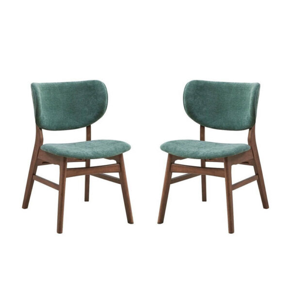 Evis 23 Inch Side Dining Chair Set of 2, Walnut Brown, Soft Green Fabric