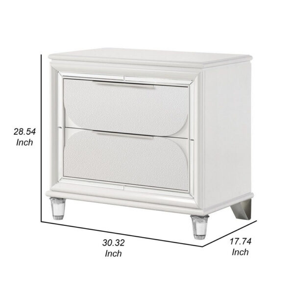 150220266991adf2900f0.jpeg Rara 30 Inch Nightstand, 2 Drawers, Mirror Trim, Acrylic Legs, White