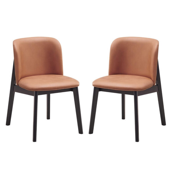 Iora 22 Inch Side Dining Chair Set of 2, Ergonomic, Brown Fabric, Black