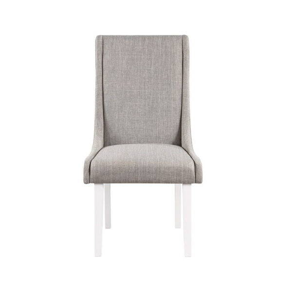 Joyce 25 Inch Side Dining Chair Set of 2, Wingback, Gray Linen, White Wood