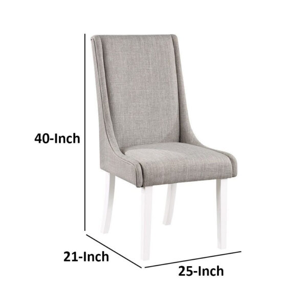 Joyce 25 Inch Side Dining Chair Set of 2, Wingback, Gray Linen, White Wood