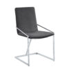 23 Inch Side Dining Chair Set of 2, Gray Velvet, Modern Chrome Metal Base