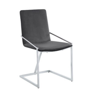 23 Inch Side Dining Chair Set of 2, Gray Velvet, Modern Chrome Metal Base