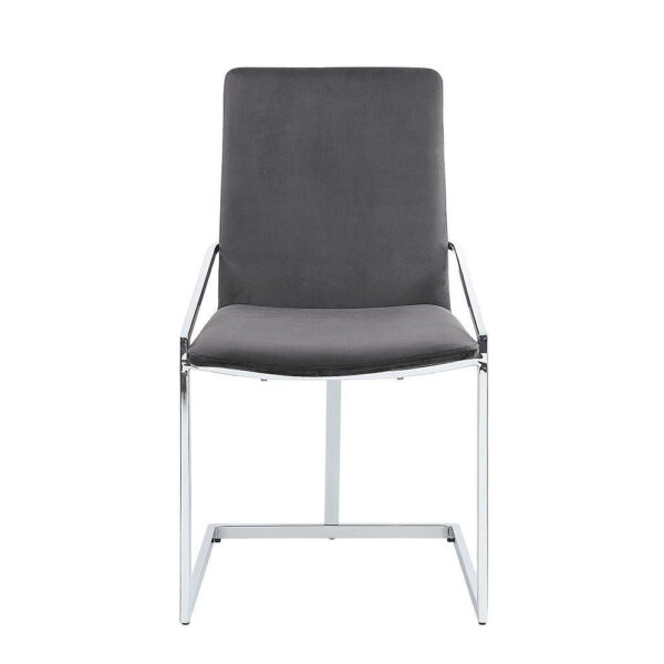 23 Inch Side Dining Chair Set of 2, Gray Velvet, Modern Chrome Metal Base