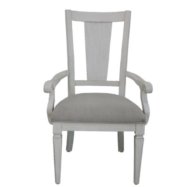 Kate 24 Inch Dining Armchair Set of 2, Light Gray Linen, White Wood Frame