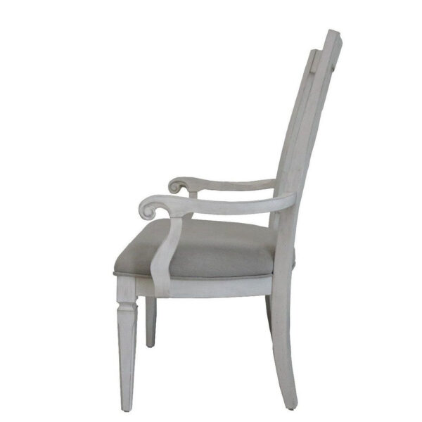 Kate 24 Inch Dining Armchair Set of 2, Light Gray Linen, White Wood Frame