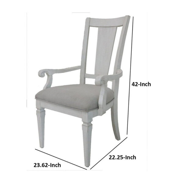 Kate 24 Inch Dining Armchair Set of 2, Light Gray Linen, White Wood Frame