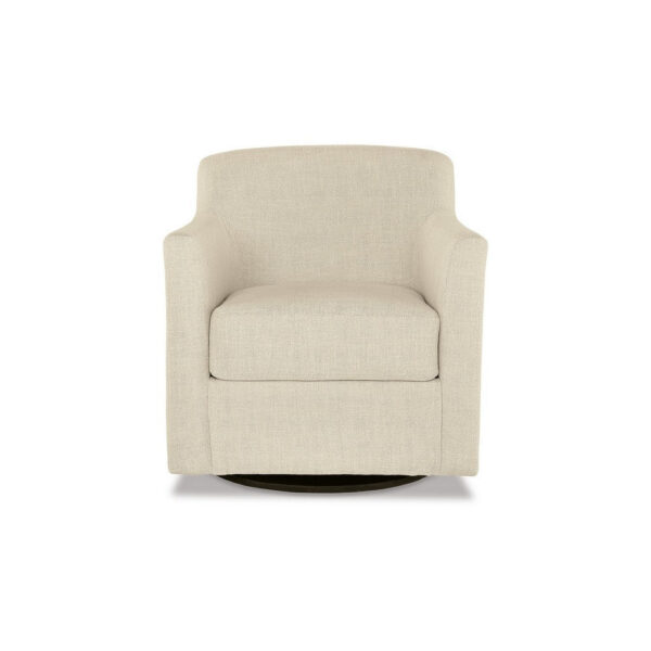 Leena 35 Inch Swivel Accent Chair, Soft Beige Linen Polyester, Reversible