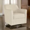 Leena 35 Inch Swivel Accent Chair, Soft Beige Linen Polyester, Reversible