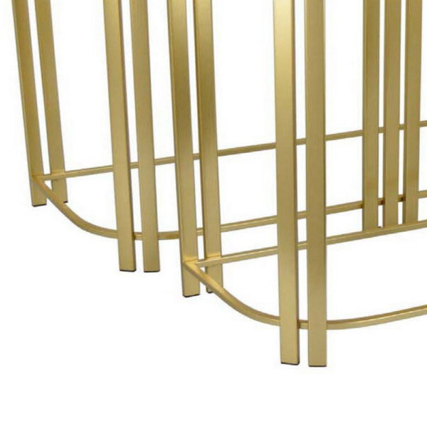 Set of 2 Accent Nesting Tables, Marble Top, Sleek Modern Gold Metal Frame