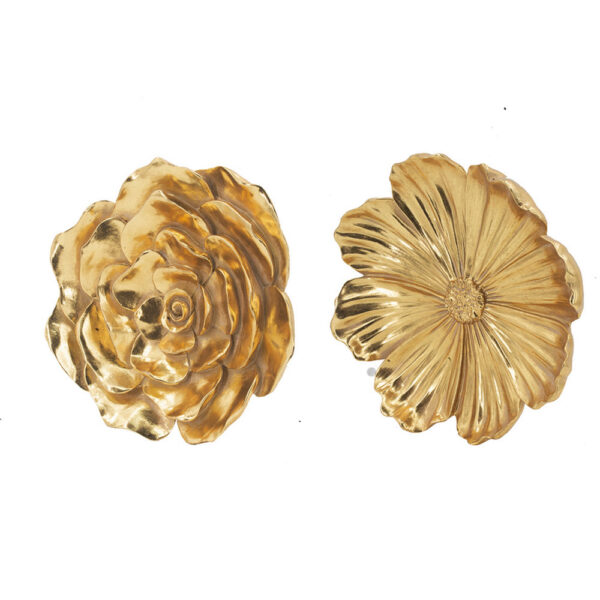 150220266991af4b133f7.jpeg Dazzle 11, 12 Inch Floral Hanging Wall Accent Set of 2, 3 Dimensional, Gold