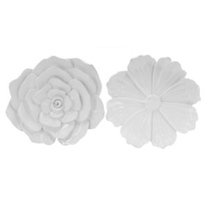 Dazzle 11, 12 Inch Floral Wall Accent Set of 2, White Resin 3 Dimensional