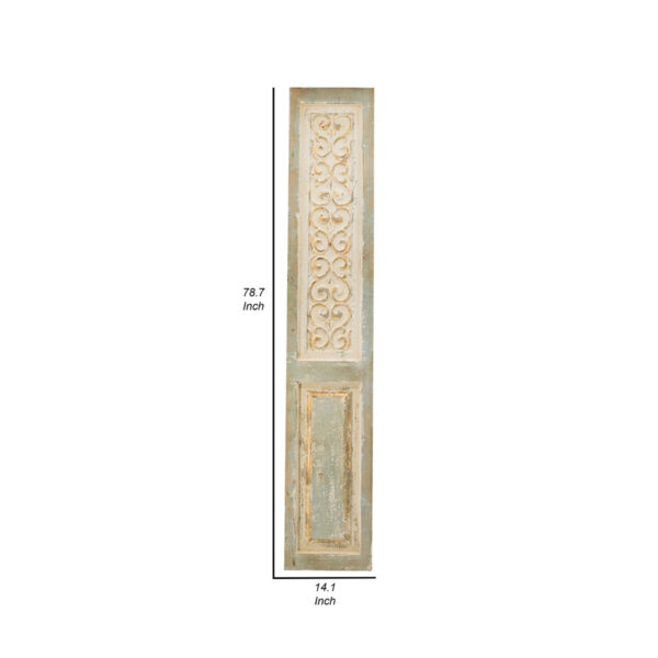79 Inch Tall Decorative Carved Wood Panel Wall Art, Fir Wood, Beige, Gray