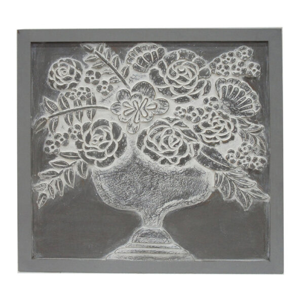 150220266991afb9535b3.jpeg 36x36 Inch Wall Art Panel, Carved Flower Vase Design, Gray White Wood