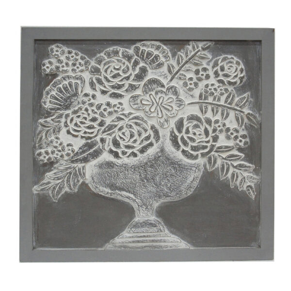 150220266991afbb36633.jpeg 36x36 Inch Wall Art Panel, Carved Flower Vase Design, Gray White Wood