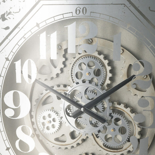 Viry 24 Inch Square Wall Clock, Analog Gear Design, Black White Iron Finish