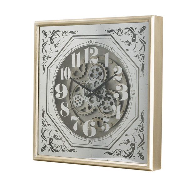 Viry 24 Inch Square Wall Clock, Analog Gear Design, Black White Iron Finish