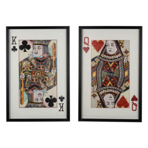 24 x 35 Set of 2 Framed Wall Art, King Queen Card Pair, Gold, Black, Red