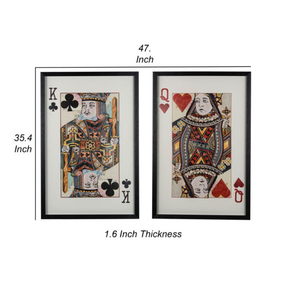 24 x 35 Set of 2 Framed Wall Art, King Queen Card Pair, Gold, Black, Red