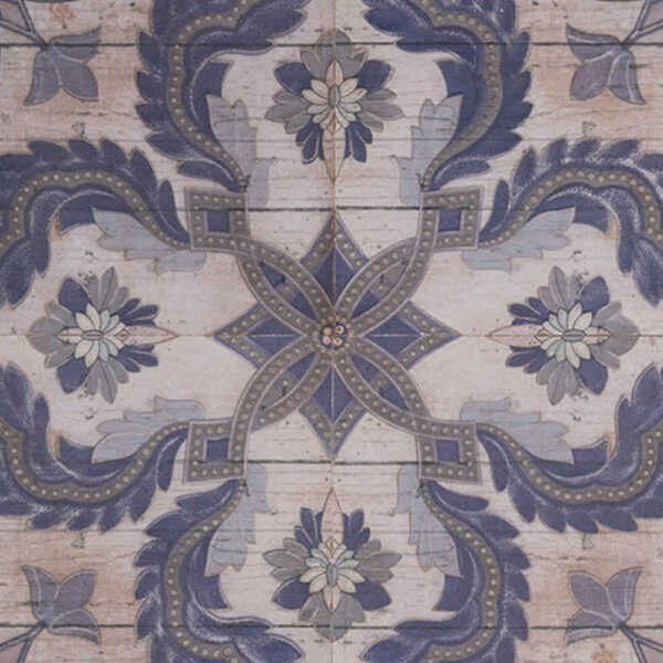 Lina 48 Inch Blooming Wall Art Tile, Square, Floral Mandala, Blue, Ivory