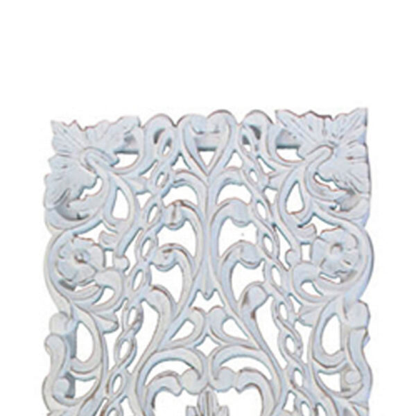 60 Inch Tall Decorative Panel, Carved Floral Vine Design, Mango Wood, White