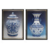 14 x 20 Set of 2 Framed Wall Art Prints, Pot Design, Blue, White, and Black