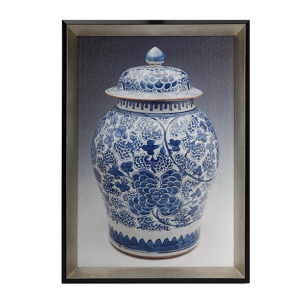 14 x 20 Set of 2 Framed Wall Art Prints, Pot Design, Blue, White, and Black