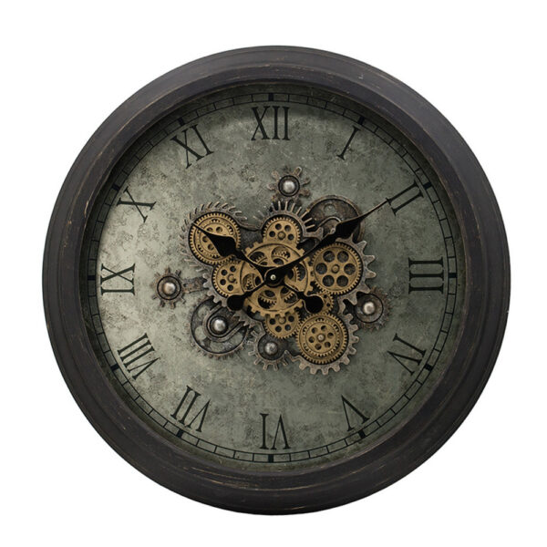 150220266991b0e4dac4b.jpeg 28 Inch Wall Clock, Round Vintage Gear Design, Gold and Dark Brown Finish