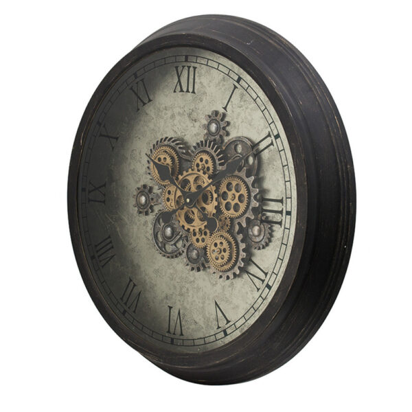 150220266991b0e9976dd.jpeg 28 Inch Wall Clock, Round Vintage Gear Design, Gold and Dark Brown Finish