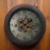 150220266991b0f1ba668.jpeg 28 Inch Wall Clock, Round Vintage Gear Design, Gold and Dark Brown Finish